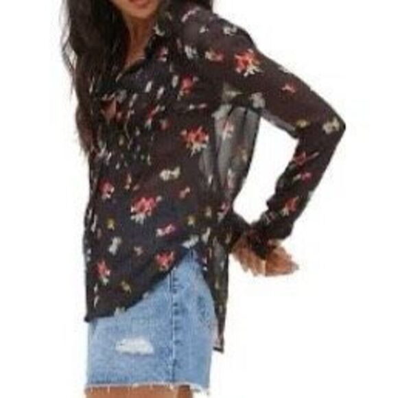 Hill House Mellie Ikat Floral Sheer Button Down Blouse Small - Picture 1 of 5